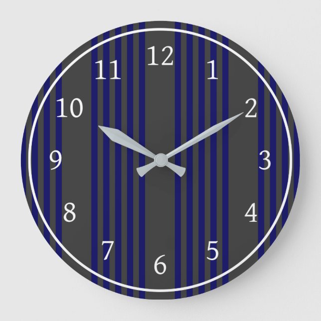 Navy blue and charcoal five stripes pattern large clock (Front)
