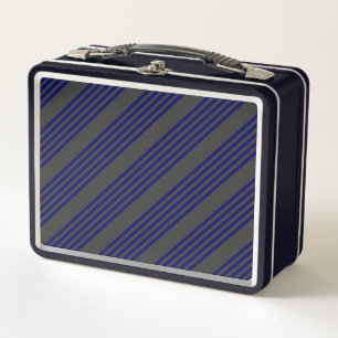 Navy blue and charcoal five stripes pattern metal lunch box