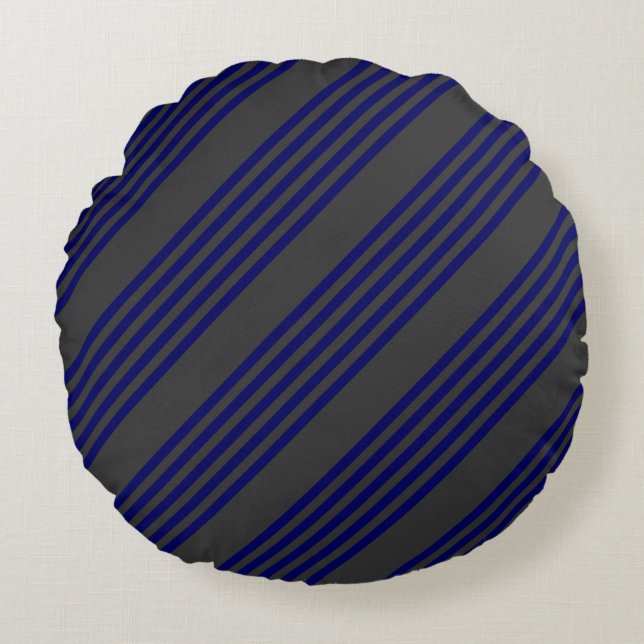 Navy blue and charcoal five stripes pattern round cushion (Front)