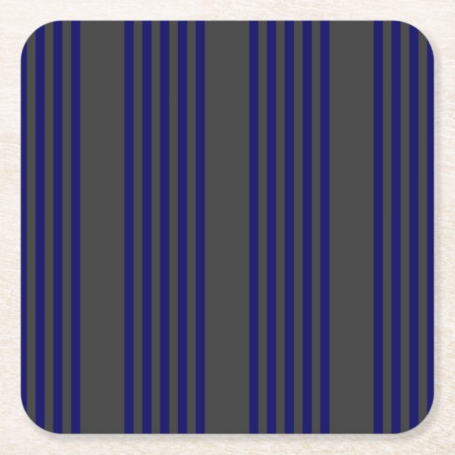 Navy blue and charcoal five stripes pattern square paper coaster (Front)