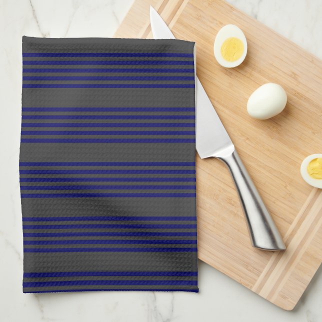 Navy blue and charcoal five stripes pattern tea towel (Quarter Fold)