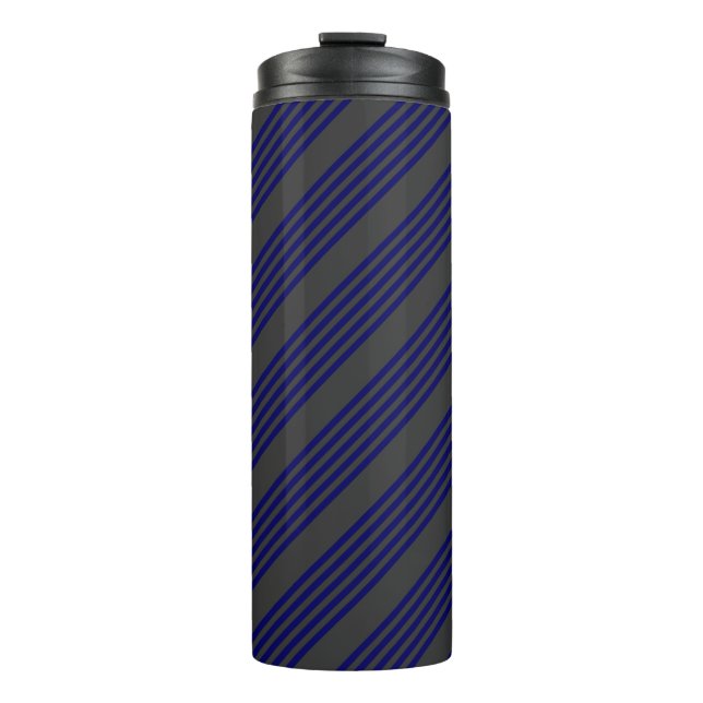 Navy blue and charcoal five stripes pattern thermal tumbler (Front)