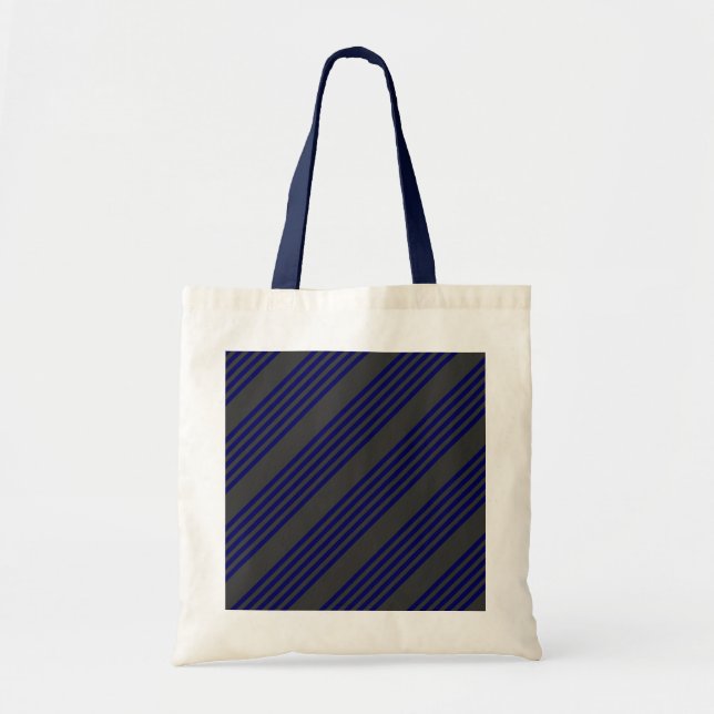 Navy blue and charcoal five stripes pattern tote bag (Front)