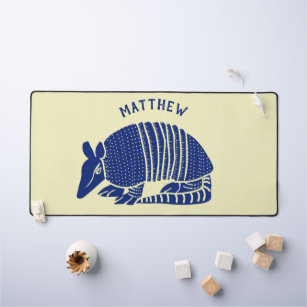 Navy Blue and Cream Armadillo Personalised Desk Mat