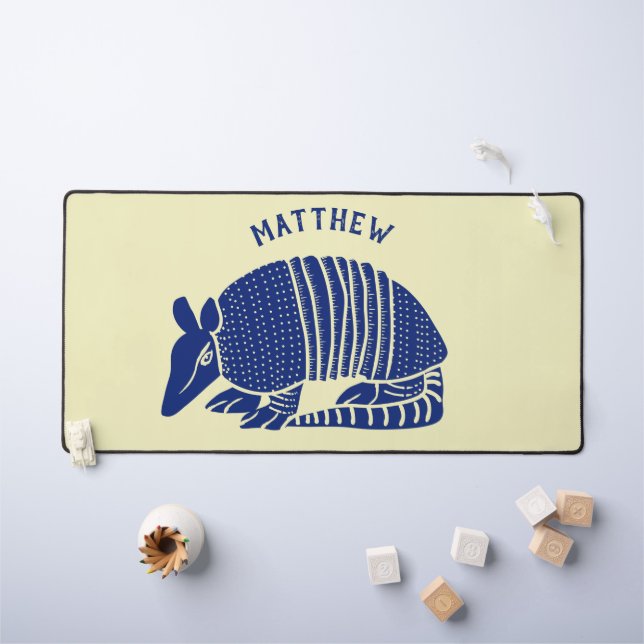 Navy Blue and Cream Armadillo Personalised Desk Mat (Kids Table)