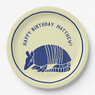 Navy Blue and Cream Armadillo Personalised Party Paper Plate
