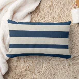 Navy Blue and Cream Vertical Stripe Seamless Lumbar Cushion