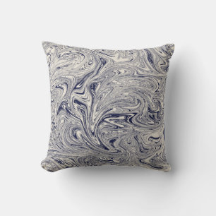 Navy Blue and Creamy White Marble Swirl Cushion