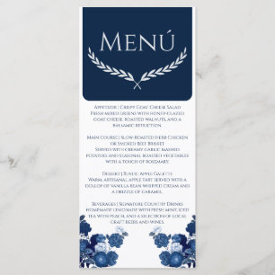 Navy Blue and Dusty Blue Floral Color Block Menu