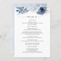 Navy Blue and Dusty Blue Floral Wedding Menu