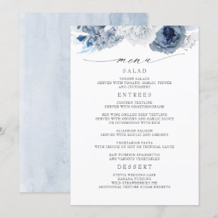 Navy Blue and Dusty Blue Floral Wedding Menu
