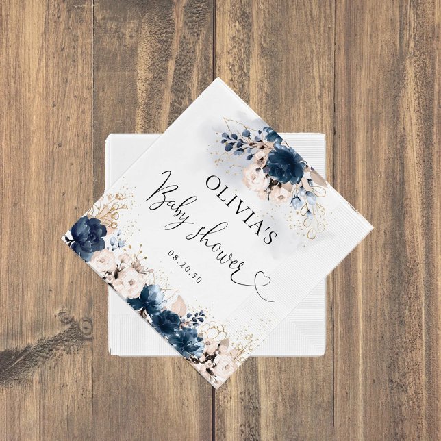 Navy Blue and Dusty Rose Baby Shower Paper Napkin (Creator Uploaded)