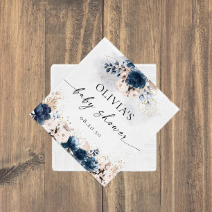 Navy Blue and Dusty Rose Baby Shower Paper Napkin