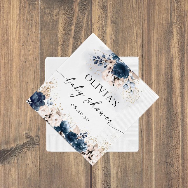 Navy Blue and Dusty Rose Baby Shower Paper Napkin (Creator Uploaded)