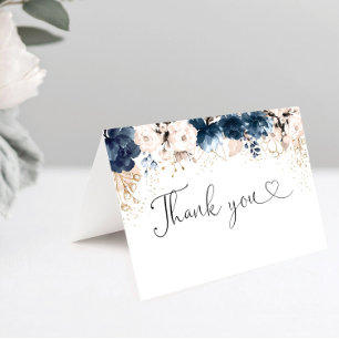Navy Blue and Dusty Rose Baby Shower Thank You Card