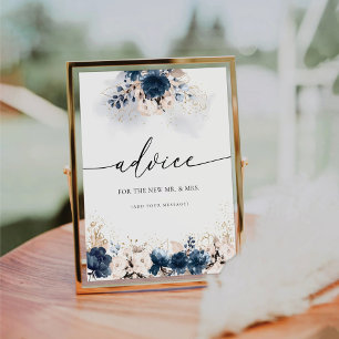 Navy Blue and Dusty Rose Floral Advice Sign