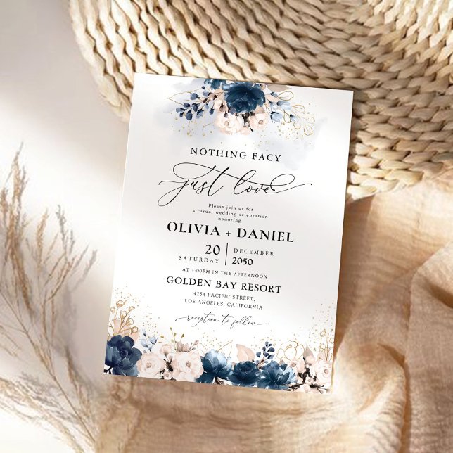 Navy Blue and Dusty Rose Wedding Ceremony  Invitation (Creator Uploaded)