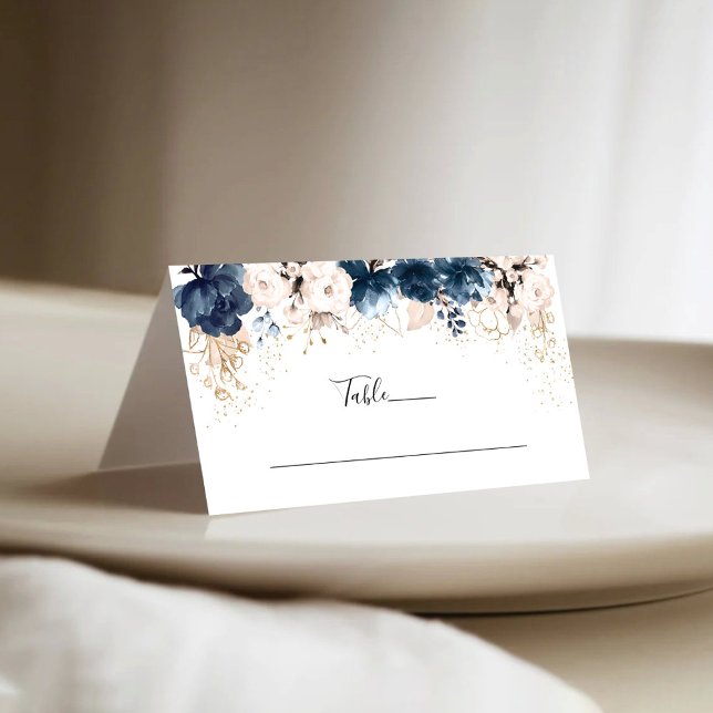 Navy Blue and Dusty Rose Wedding Folded  Place Card (Creator Uploaded)