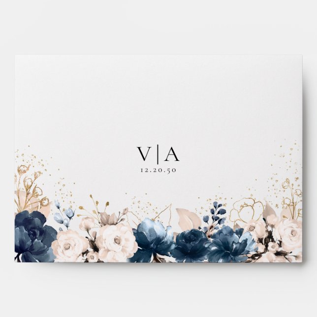 Navy Blue and Dusty Rose Wedding Invitation Envelope (Front)
