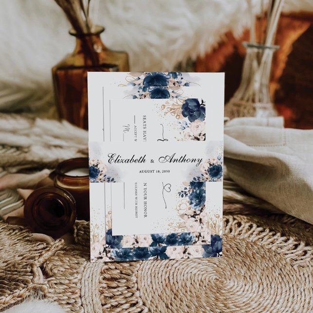 Navy Blue and Dusty Rose Wedding Invitation Invitation Belly Band (Creator Uploaded)