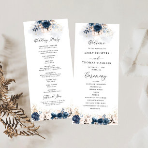 Navy Blue and Dusty Rose Wedding Program