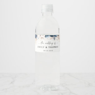 Navy Blue and Dusty Rose Wedding Water Bottle Label