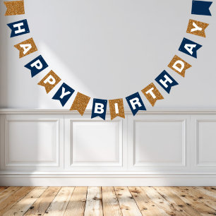 Navy Blue and Faux Gold Glitter Happy Birthday Bunting