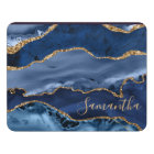 Navy Blue and Faux Gold Glitter Marble Agate