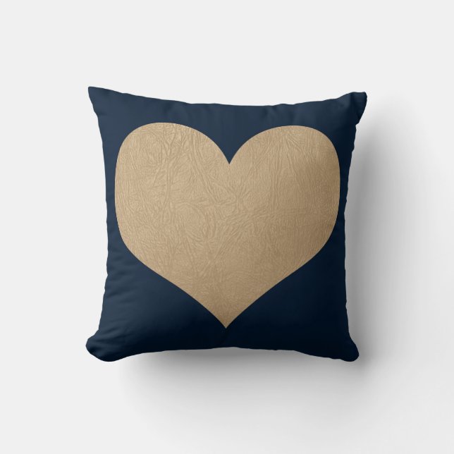 navy blue and faux gold leather heart cushion (Front)