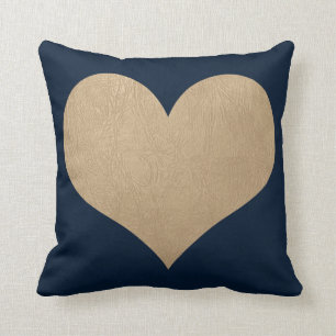 navy blue and faux gold leather heart cushion