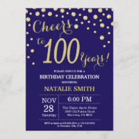Navy Blue and Gold 100th Birthday Diamond