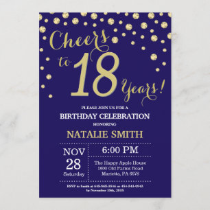 Navy Blue and Gold 18th Birthday Diamond Invitation