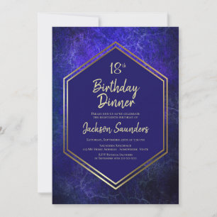 Navy Blue and Gold 18th Birthday Dinner Party Invitation