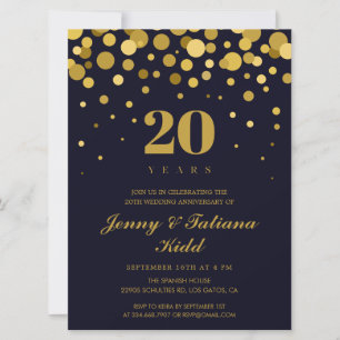 Navy Blue and Gold 20th Wedding Anniversary Invitation