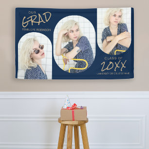 Navy Blue And Gold 3 Photo Graduation Banner
