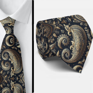 Navy Blue and Gold 3d Paisley Jacquard neck tie