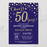 Navy Blue and Gold 50th Birthday Diamond