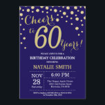 Navy Blue and Gold 60th Birthday Diamond Invitation<br><div class="desc">60th Birthday Invitation with Navy Blue and Gold Glitter Diamond Background. Gold Confetti. Adult Birthday. Male Men or Women Birthday. For further customisation,  please click the "Customise it" button and use our design tool to modify this template.</div>