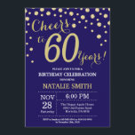 Navy Blue and Gold 60th Birthday Diamond Invitation<br><div class="desc">60th Birthday Invitation with Navy Blue and Gold Glitter Diamond Background. Gold Confetti. Adult Birthday. Male Men or Women Birthday. For further customisation,  please click the "Customise it" button and use our design tool to modify this template.</div>