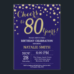 Navy Blue and Gold 80th Birthday Diamond Invitation<br><div class="desc">80th Birthday Invitation with Navy Blue and Gold Glitter Diamond Background. Gold Confetti. Adult Birthday. Male Men or Women Birthday. For further customisation,  please click the "Customise it" button and use our design tool to modify this template.</div>
