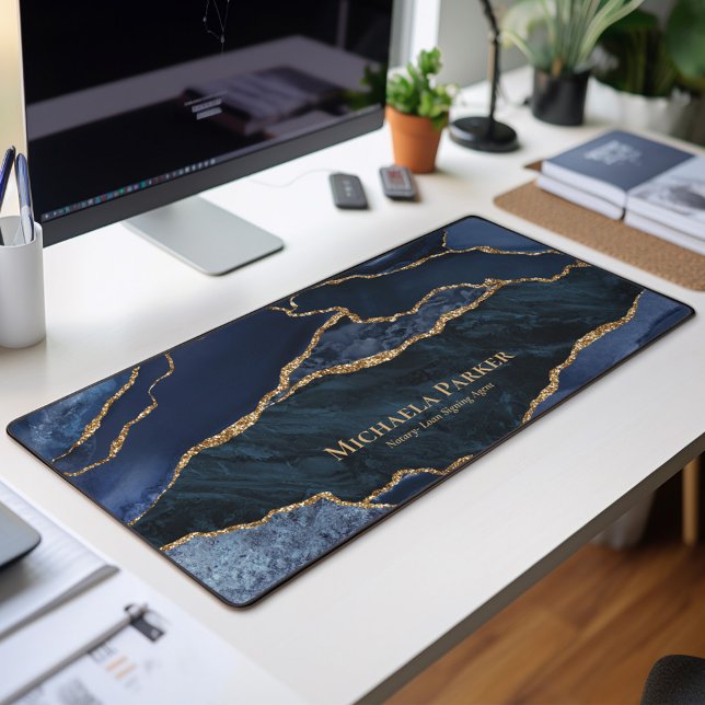 Navy Blue and Gold Agate Geode Business  Desk Mat (Creator Uploaded)