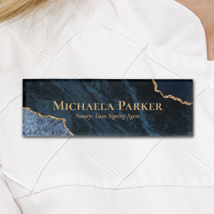 Navy Blue and Gold Agate Geode Name Tag