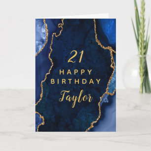 Navy Blue and Gold Agate Happy Birthday Card