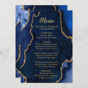 Navy Blue and Gold Agate Marble Wedding Menu