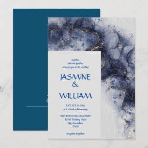 Navy Blue and Gold Agate  Modern Marble Invitation