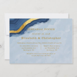 Navy Blue and Gold Agate Rehearsal Dinner Invitation
