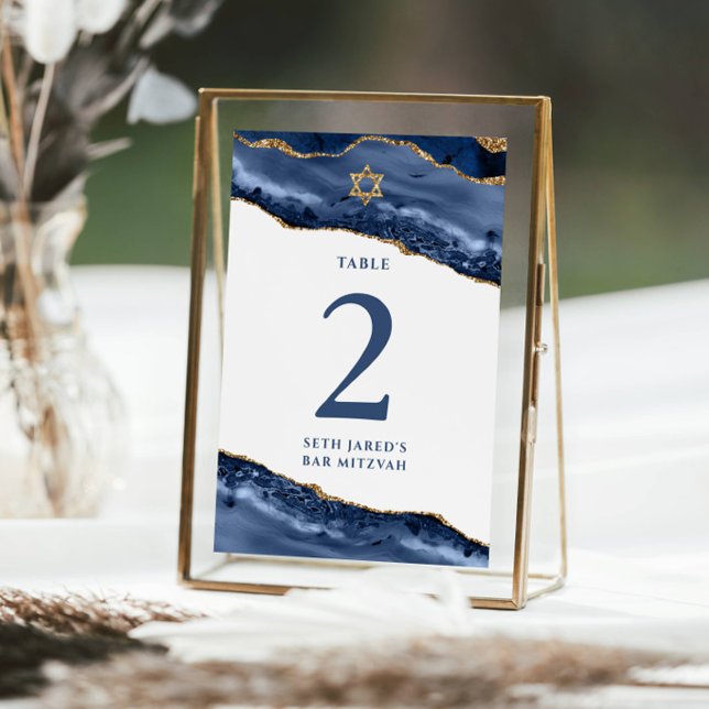 Navy Blue and Gold Agate Table Number Card (Creator Uploaded)