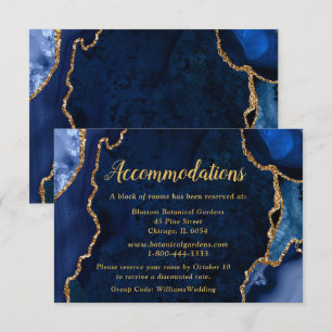 Navy Blue and Gold Agate Wedding Accommodations Enclosure Card