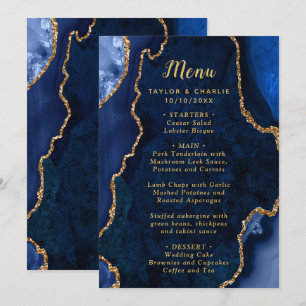 Navy Blue and Gold Agate Wedding Menu