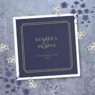 Navy Blue And Gold Art Deco Wedding Napkin